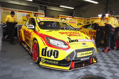 Martin Depper's car in the garage before race two at the British Touring Car Championship 2017 at Donington Park
