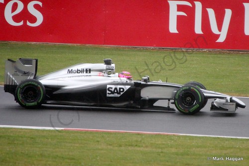 Jenson Button in his McLaren during Free Practice 3 at the 2014 British Grand Prix