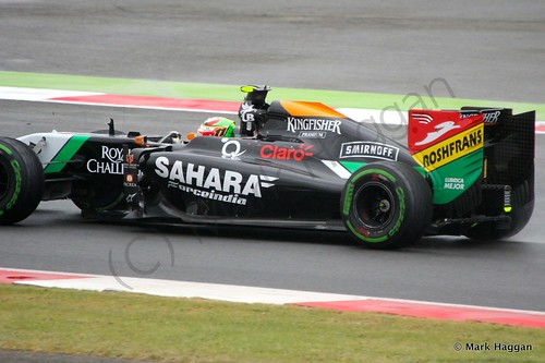Sergio Perez in his Force India during qualifying for the 2014 British Grand Prix