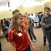 Engineering Ambassador answers design questions for visiting K-12 students.