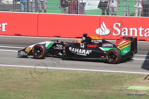 Nico Hulkenberg in his Force India in Free Practice 2 at the 2014 German Grand Prix