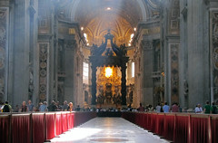 Bernini, Baldacchino, view down nave with sunlight