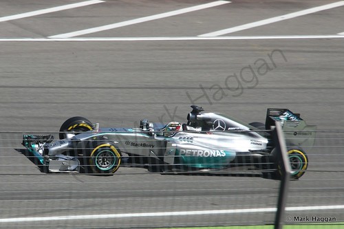 Lewis Hamilton in his Mercedes during Free Practice 2 at the 2014 German Grand Prix