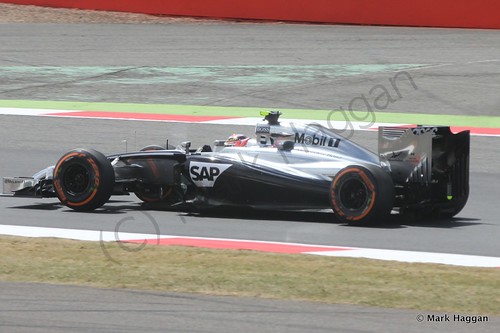 Kevin Magnussen in his McLaren during Free Practice 2 at the 2014 British Grand Prix