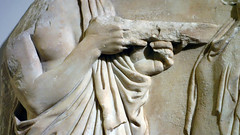 Plaque of the Ergastines, detail with male's hands
