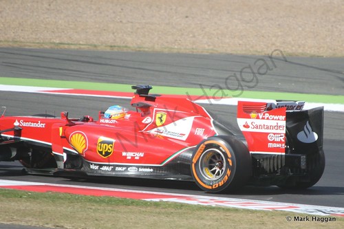 Fernando Alonso in his Ferrari during Free Practice 1 at the 2014 British Grand Prix
