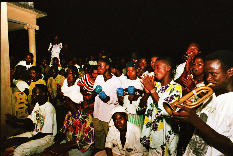 Togo West Africa Ethnic Cultural Dancing and Drumming African Village close to Palimé formerly known as Kpalimé a city in Plateaux Region Togo near the Ghanaian border 24 April 1999 180 Trumpet player<br/>© <a href="https://flickr.com/people/41087279@N00" target="_blank" rel="nofollow">41087279@N00</a> (<a href="https://flickr.com/photo.gne?id=14036361993" target="_blank" rel="nofollow">Flickr</a>)