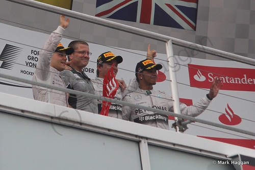 The podium celebrations after the 2014 German Grand Prix