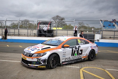 Will Burns returns to the pits after race two at the British Touring Car Championship 2017 at Donington Park