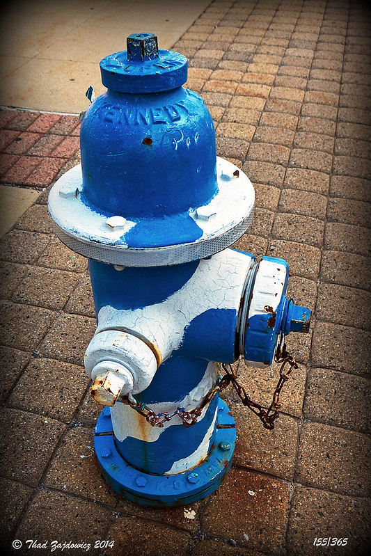 Blue and white fire hydrant small<br/>© <a href="https://flickr.com/people/40632439@N00" target="_blank" rel="nofollow">40632439@N00</a> (<a href="https://flickr.com/photo.gne?id=14161755850" target="_blank" rel="nofollow">Flickr</a>)
